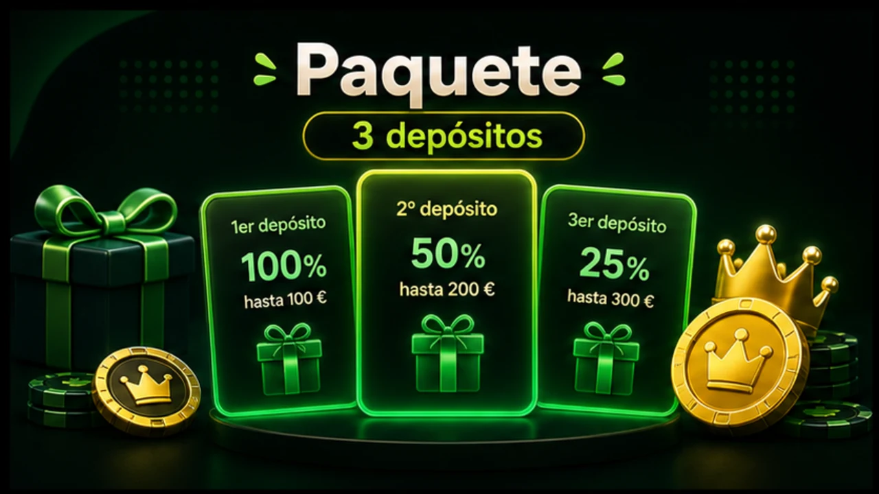Desglose del paquete de bienvenida en tres depósitos con giros gratis